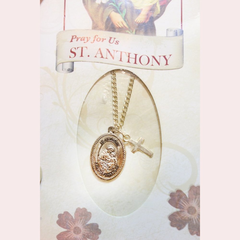 ✝️Vintage Saint Anthony with Mini Gold Cross Religious Cross Unisex Necklace ✝️
